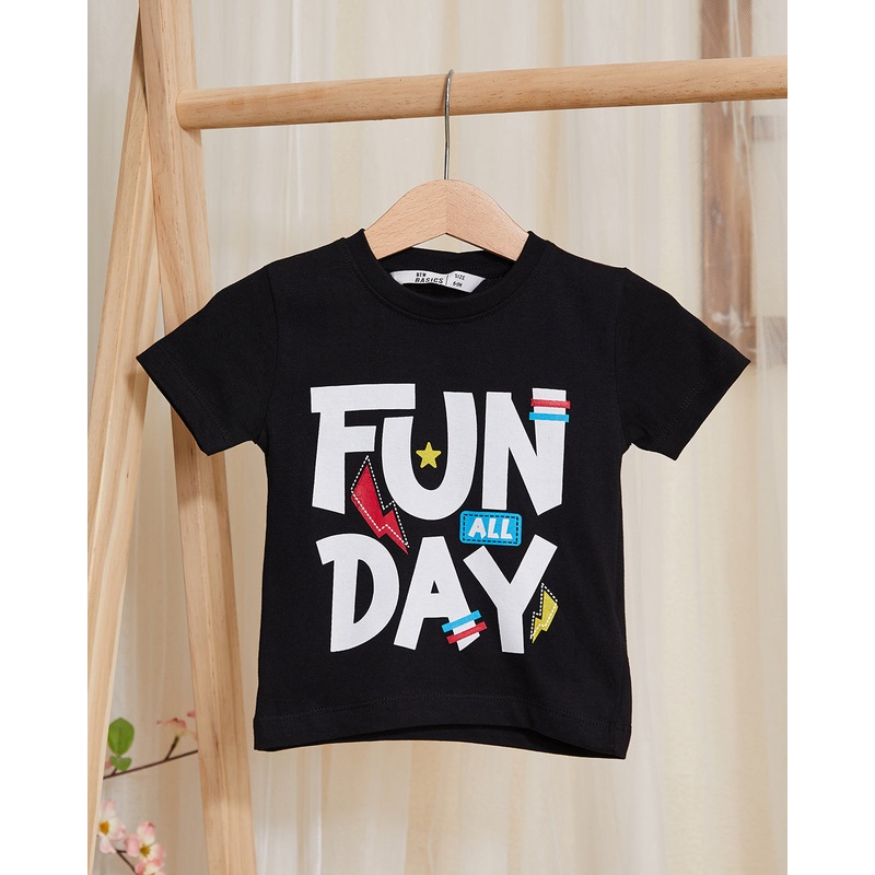 Infant Boys Black Printed Basic T-Shirt