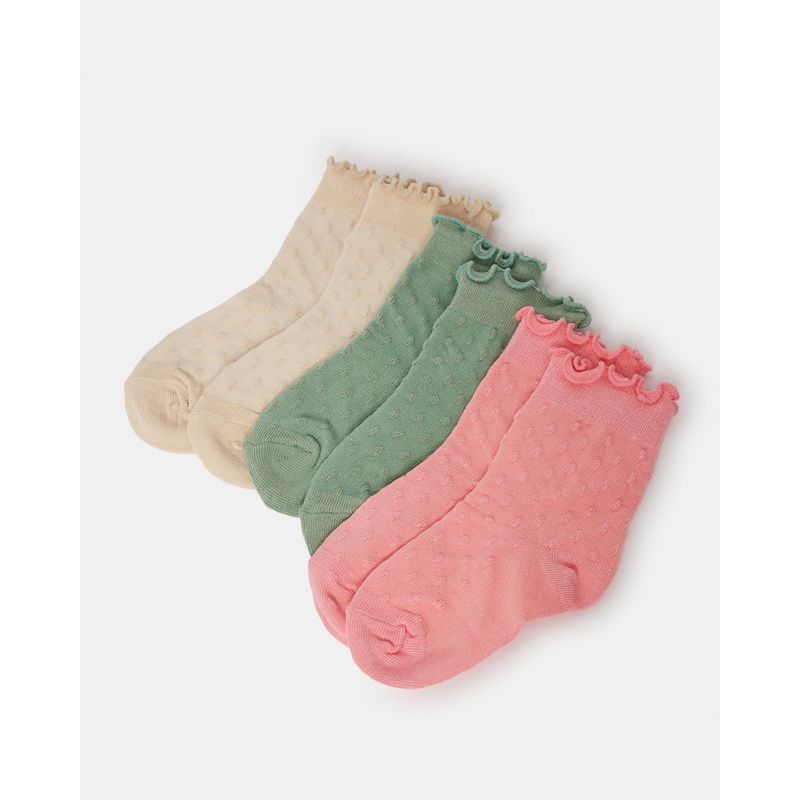 Infant Girls Assorted Crew Length Socks With Frilling Edge (3 Pairs)