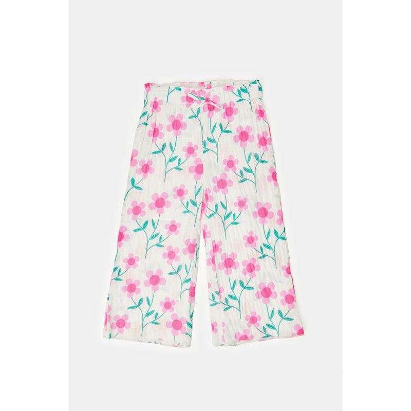 Infant Girls White Floral Print Trousers
