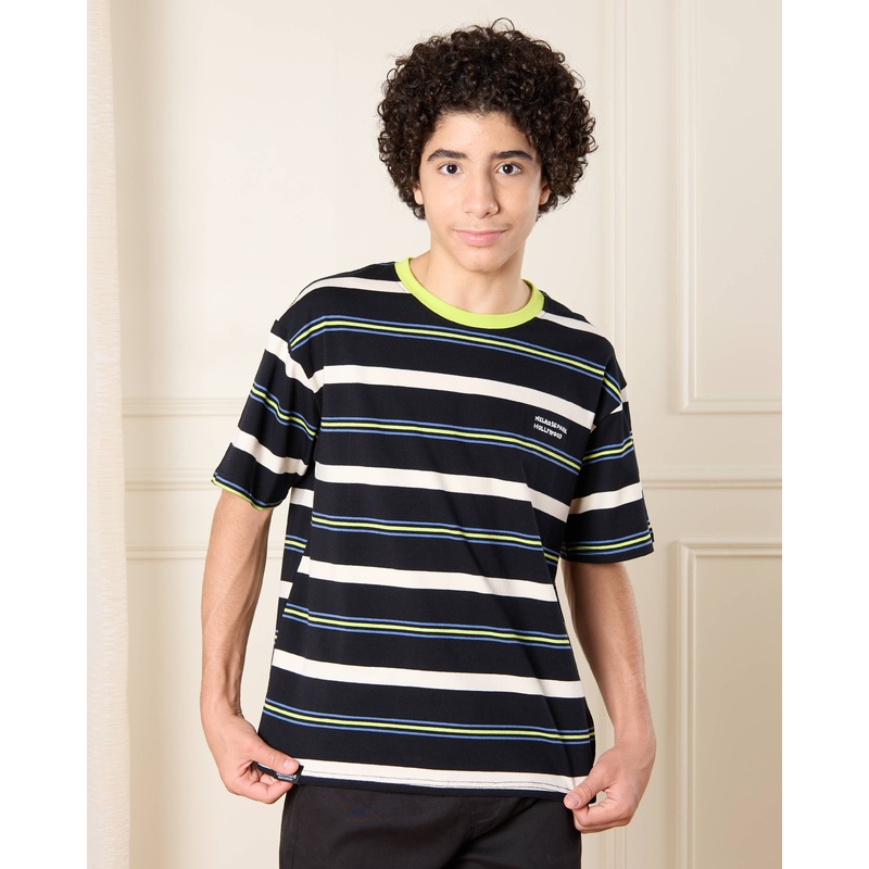 Senior Boys Black Striped T-Shirt