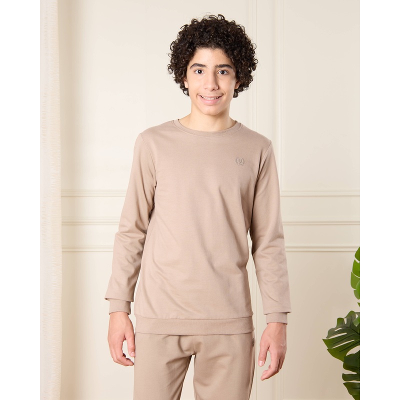 Senior Boys Brown And Blue Solid Sweatshirt Set (Pack of 2)