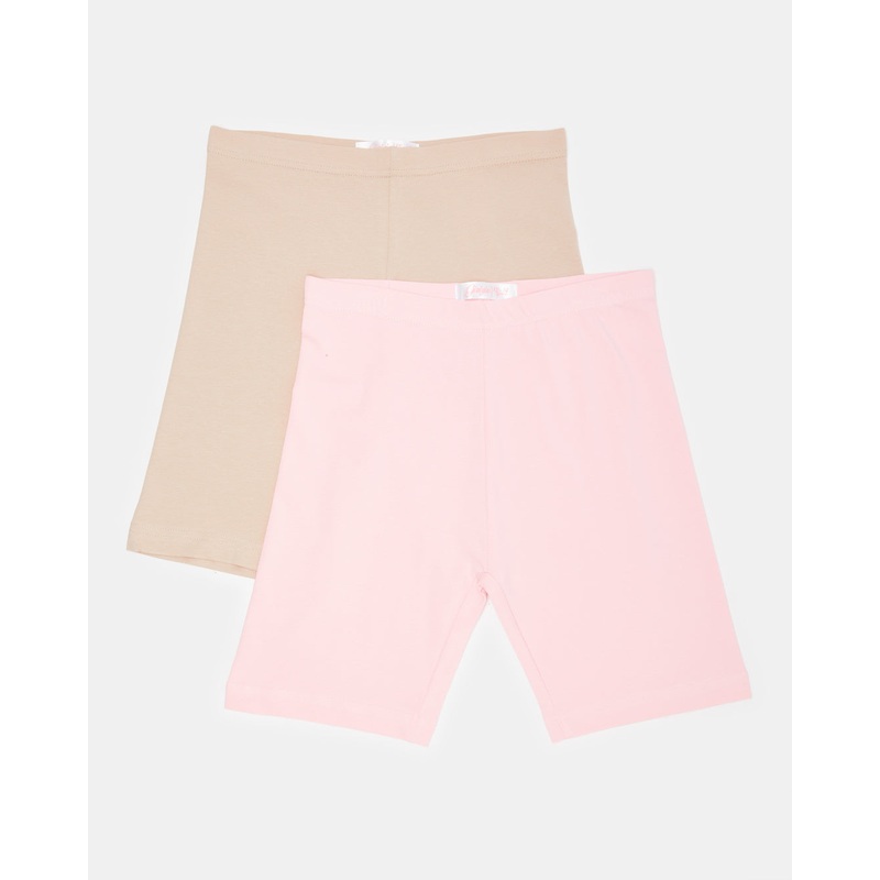 Senior Girls Beige And Pink Cycling Shorts (Pack of 2)