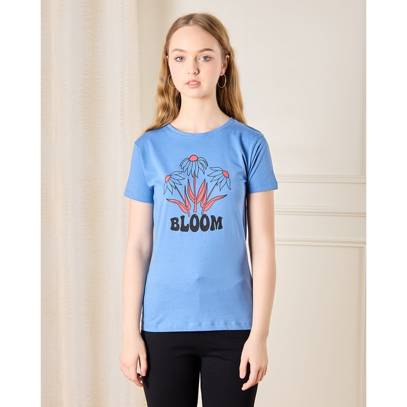 Senior Girls Blue Bloom Print T-Shirt