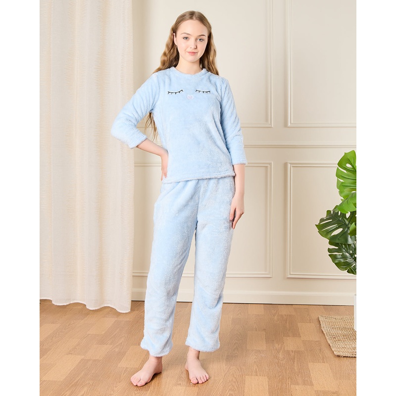 Senior Girls Blue Embellished Pyjama Set (2 Piece)