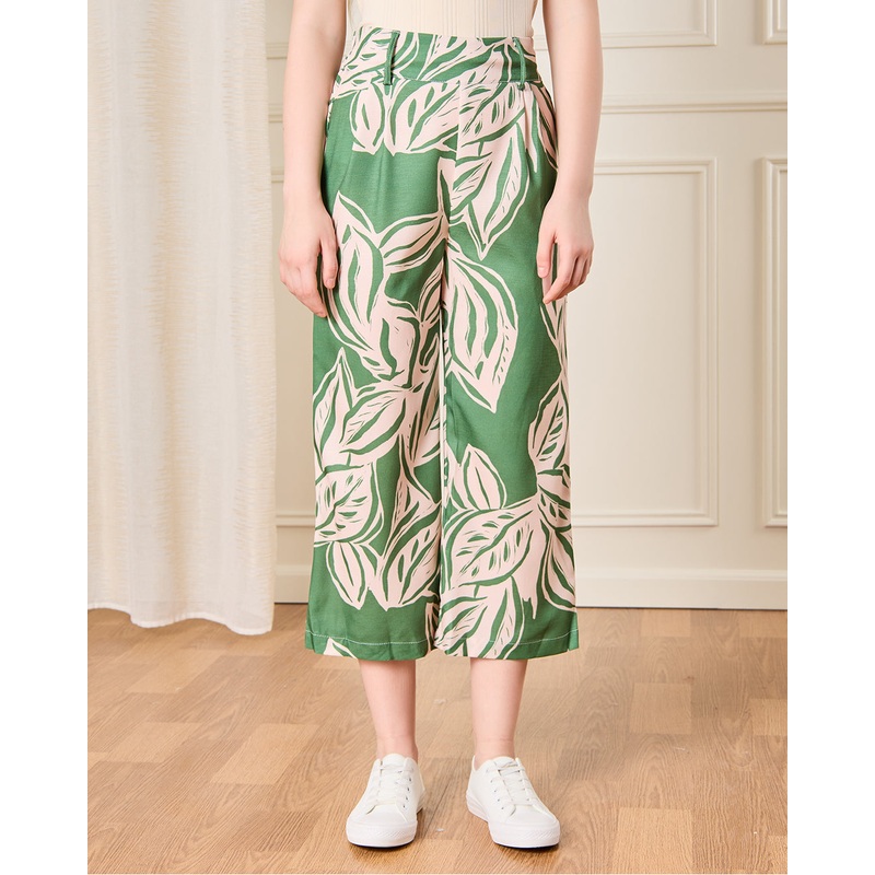 Senior Girls Green Printed Casual Trousers
