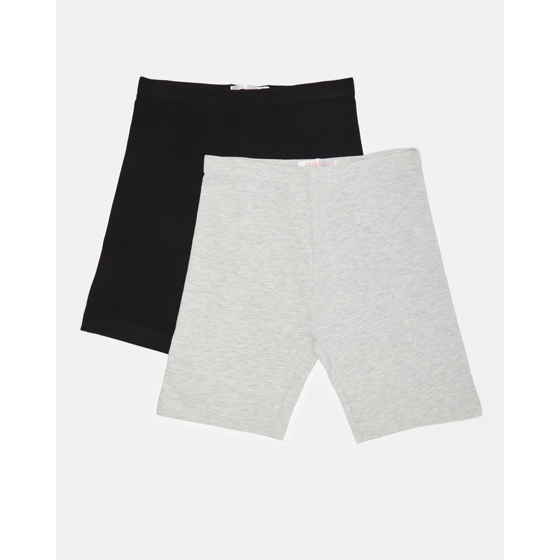 Senior Girls Grey And Black Cycling Shorts (Pack of 2)