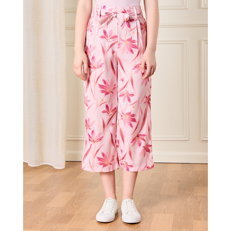 Senior Girls Pink Printed Casual Trousers