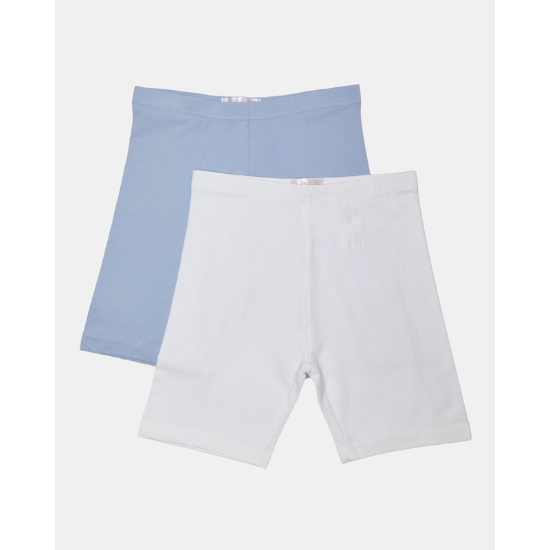 Senior Girls White And Blue Cycling Shorts (Pack of 2)