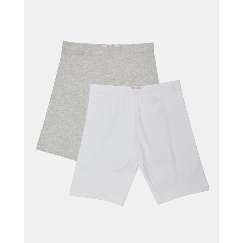 Senior Girls White And Grey Cycling Shorts (Pack of 2)
