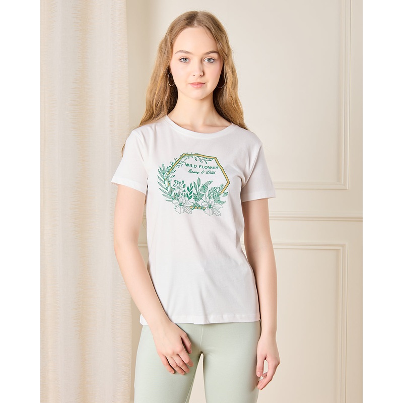 Senior Girls White Wild Flower Print T-Shirt