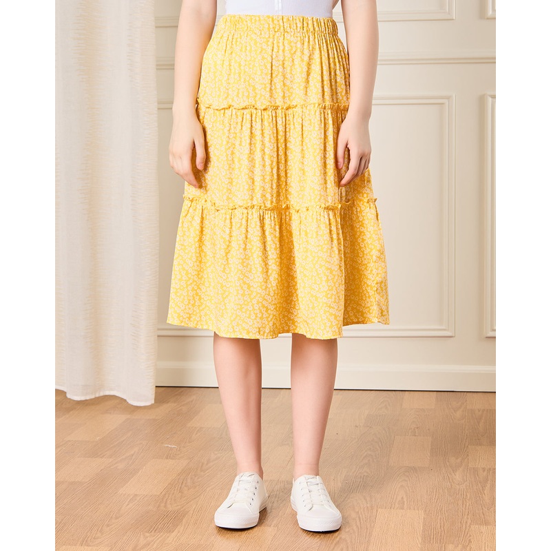 Senior Girls Yellow Printed Skirt