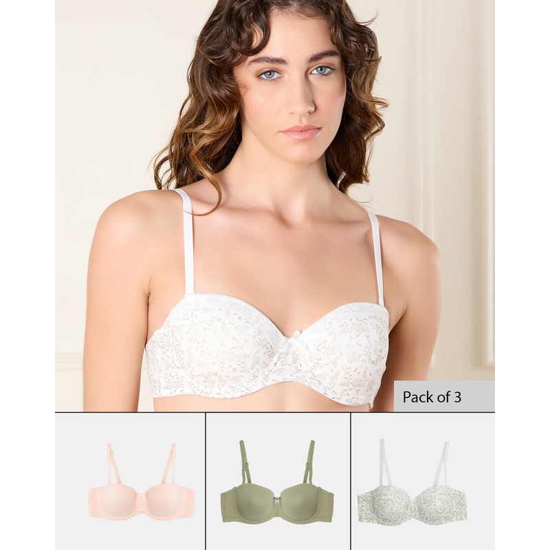Women Assorted Printed Balconette Bras Set (Pack of 3)