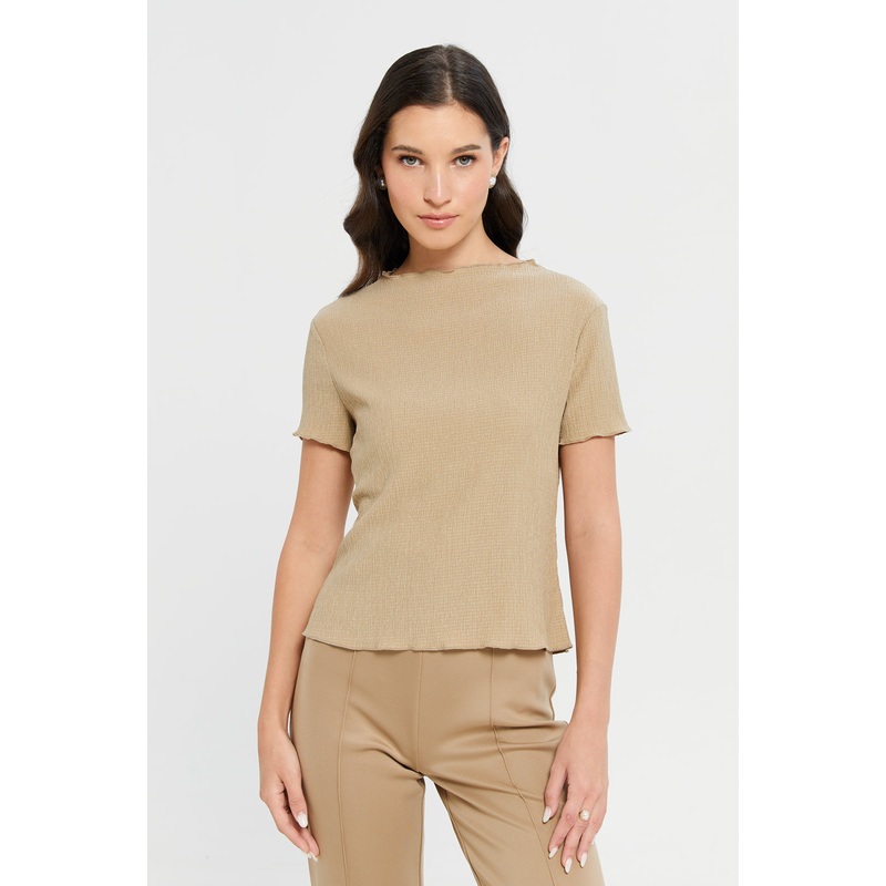 Women Beige Crinkled Top|UK8|UK10|UK12|UK14|UK16|UK18