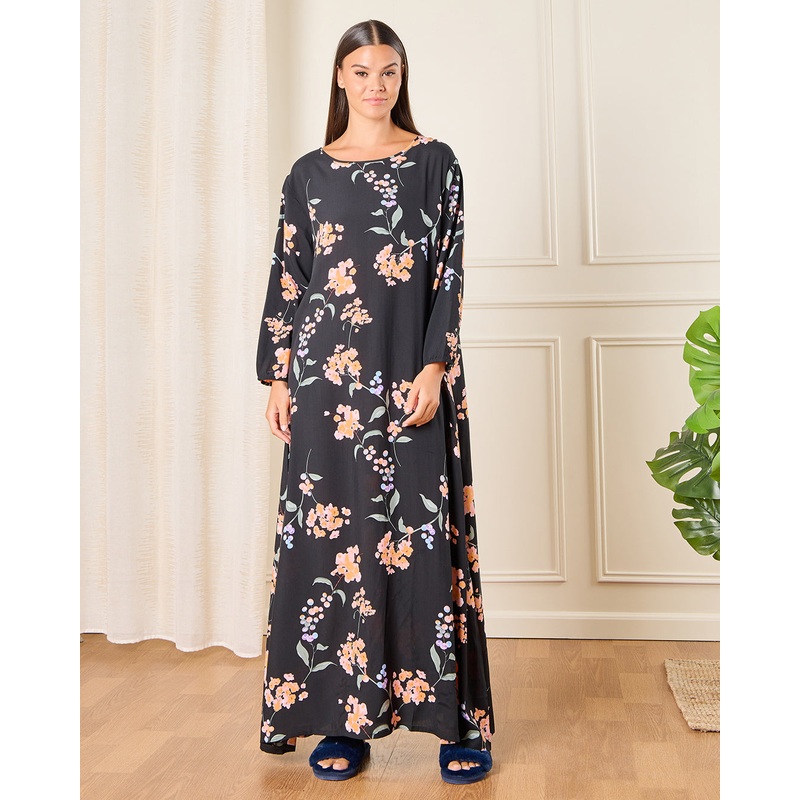 Women Black Printed Nightgown|Medium|Large|X-Large