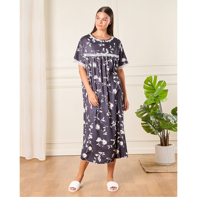Women Charcoal Printed Nightgown