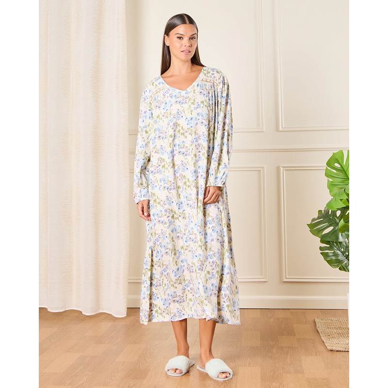 Women Ecru Printed Nightgown|Medium|Large|X-Large