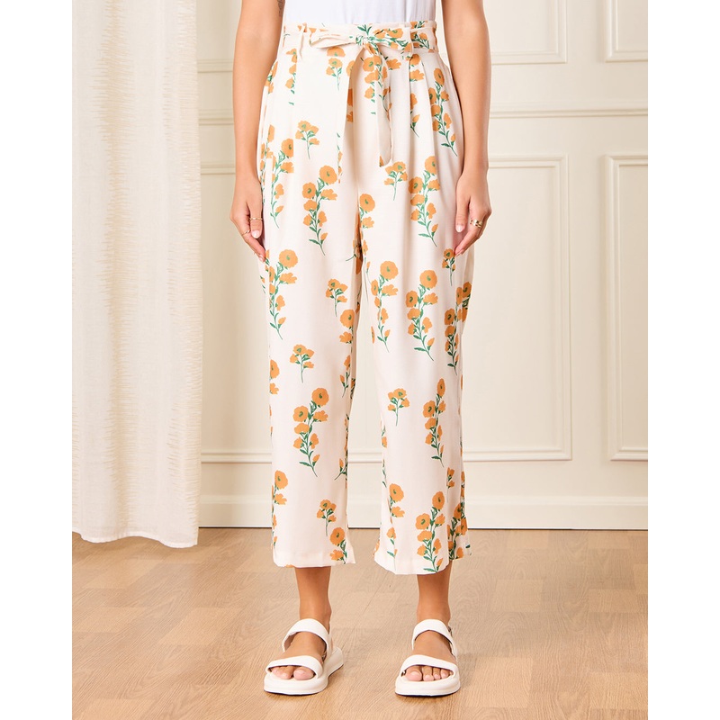 Women Peach Printed Casual Trousers