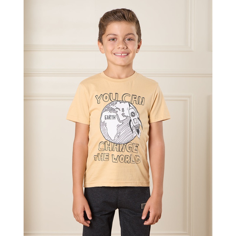 Boys Beige Earth Print T-Shirt