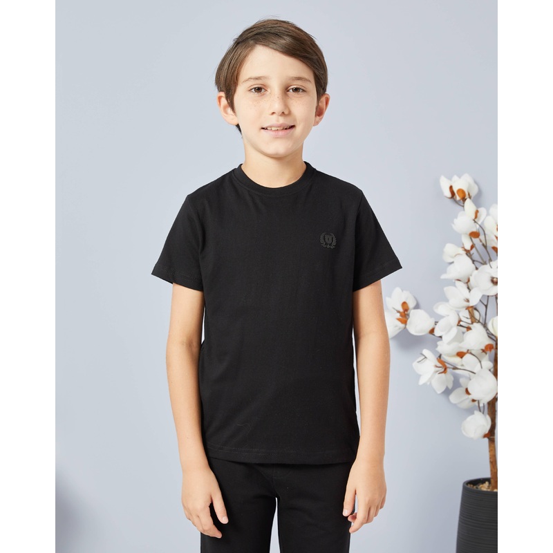Boys Black Solid T-Shirt Set (Pack Of 2)