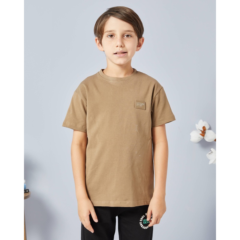 Boys Brown Cotton Spandex Loose Fit T-shirt