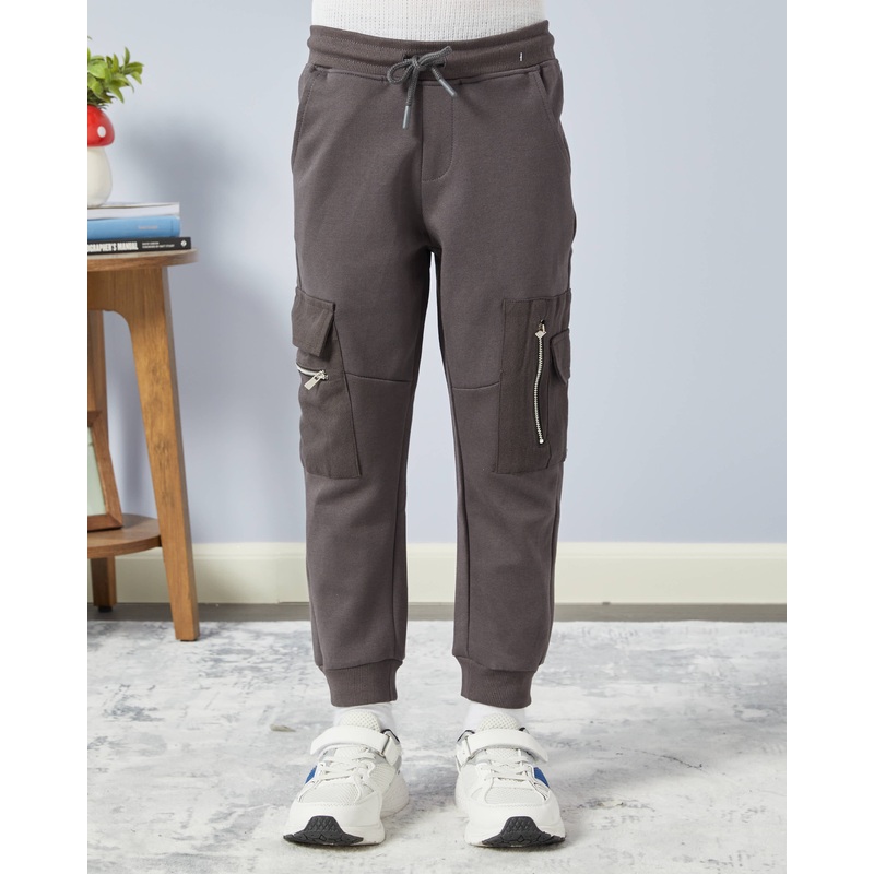 Boys Charcoal Cargo Pocket Active Pants