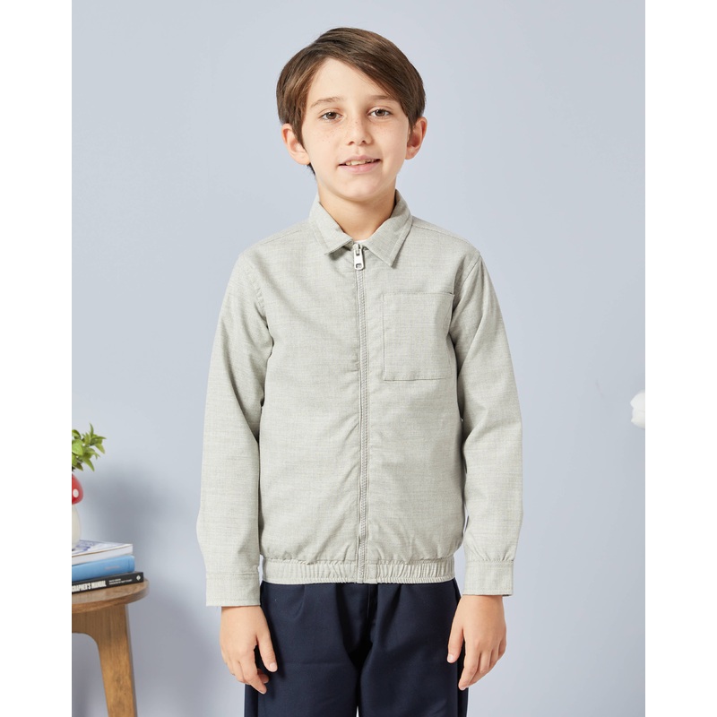 Boys Grey And White Zip Thru Shacket With T-Shirt (2 Piece)