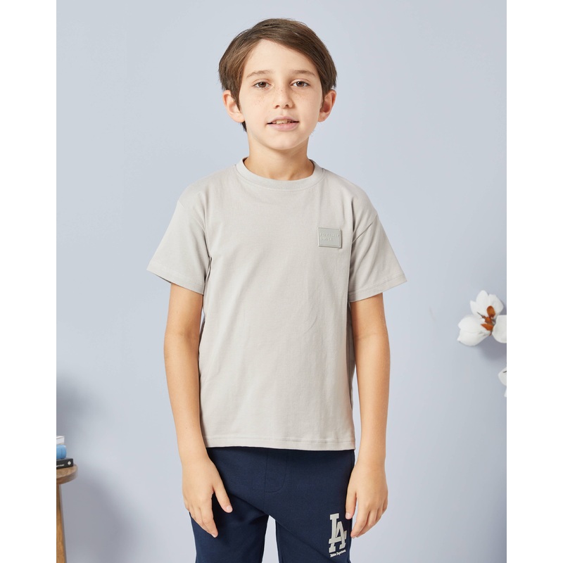 Boys Grey Cotton Spandex Loose Fit T-shirt