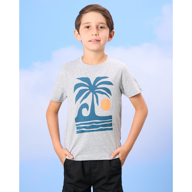 Boys Grey Island Print T-Shirt