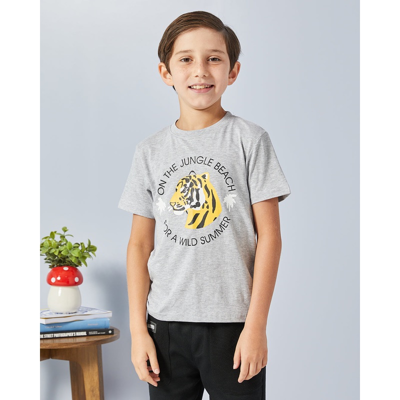 Boys Grey Tiger Print T-Shirt|2-3 Years|3-4 Years|4-5 Years|5-6 Years|6-7 Years|7-8 Years