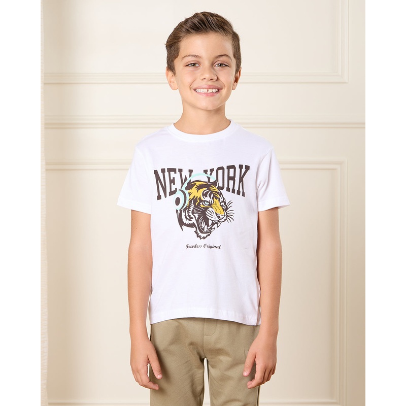 Boys White New York Print  T-Shirt