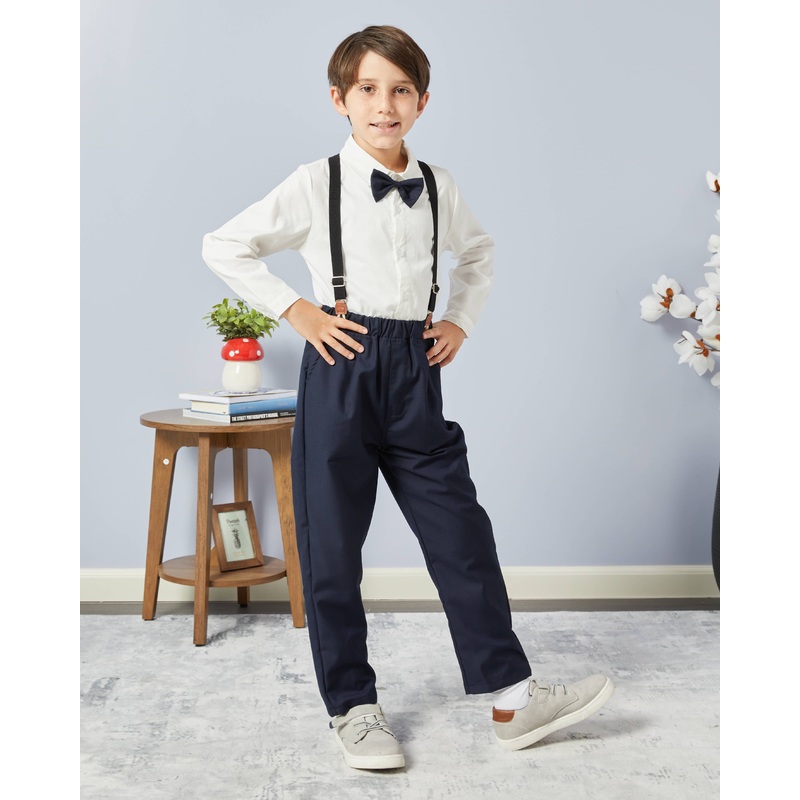 Boys White Shirt And Suspender Set (3 Piece)