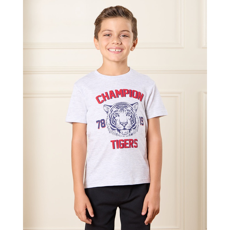 Boys White Tiger Print T-Shirt