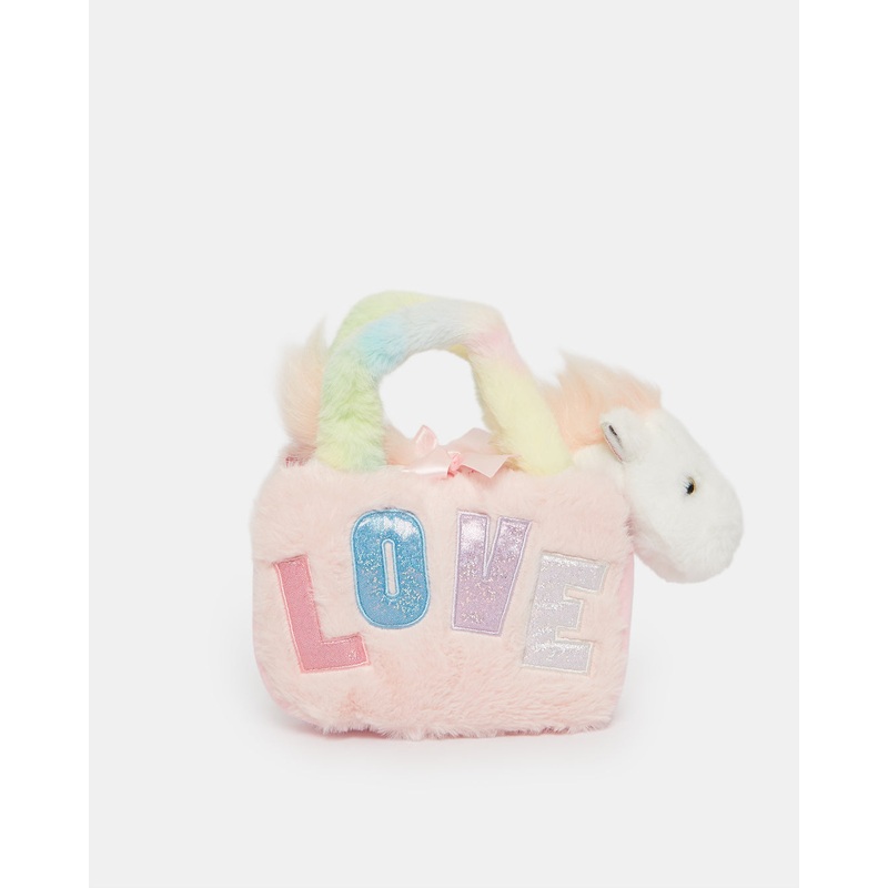 Girls Pink Unicorn Character Faux Fur Backpack