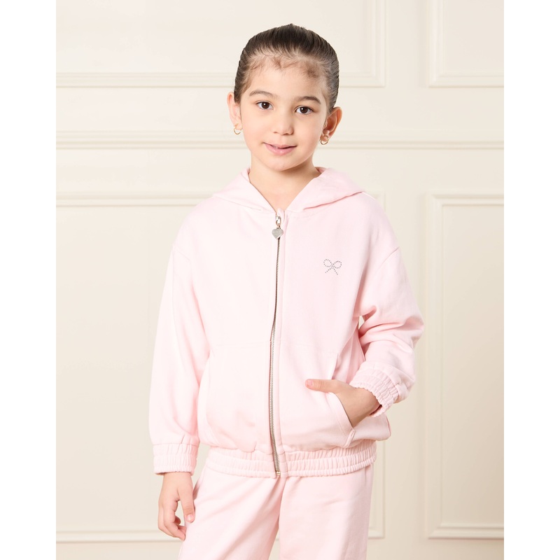 Girls Pink Zip Through Hooded Sweatshirt