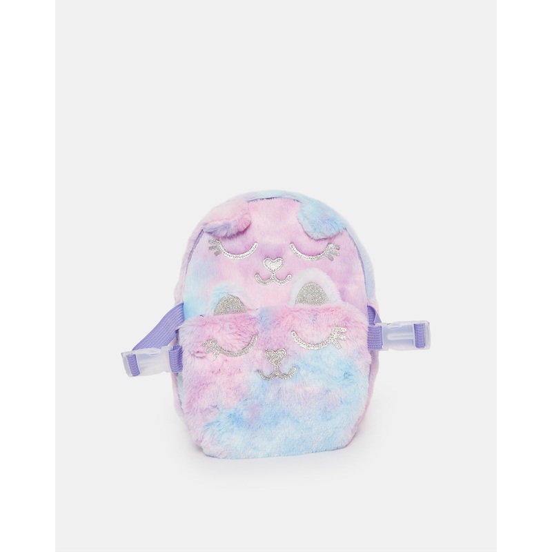 Girls Purple And Pink Faux Fur Backpack