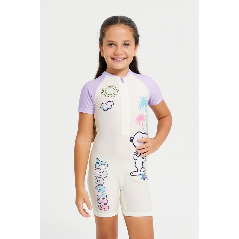 Girls Yellow Snoopy Print Swimsuits