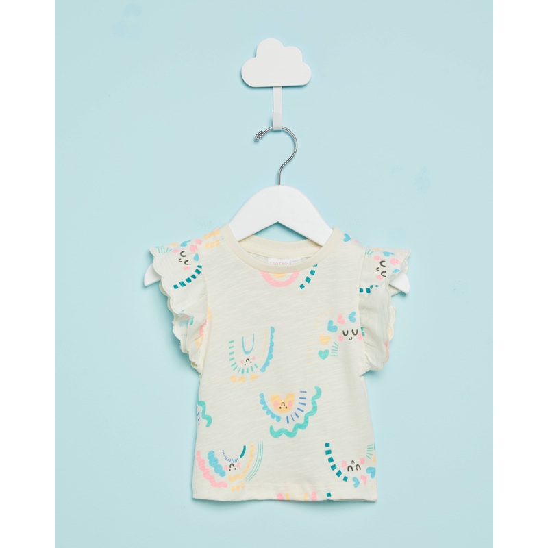 Infant Girls Beige All Over Print Casual T-Shirt