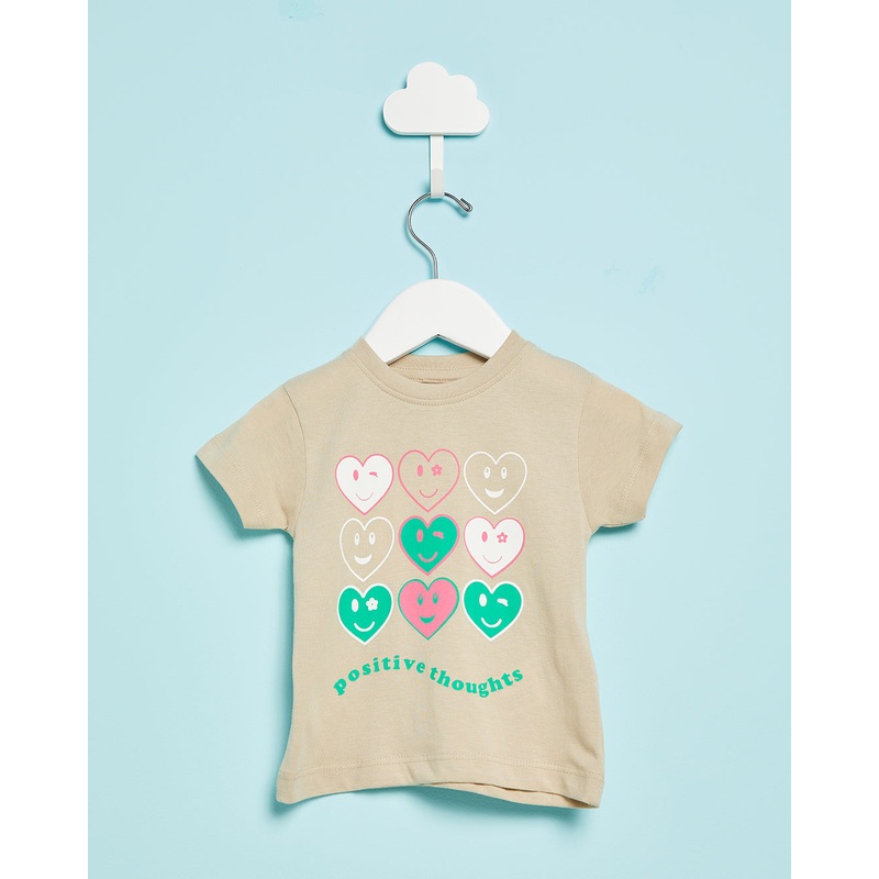 Infant Girls Beige Printed Casual T-Shirt