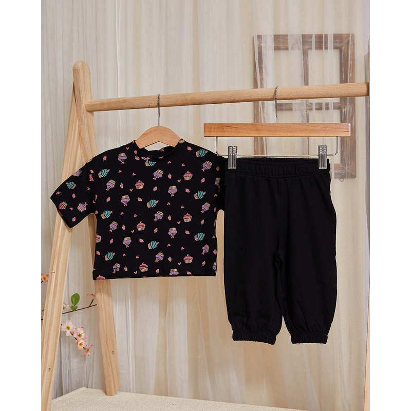 Infant Girls Black Cupcake Print Set (2 Piece)
