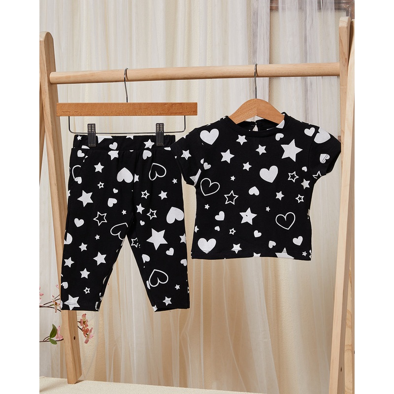 Infant Girls Black Hearts Print Pyjama Set (2 Piece)