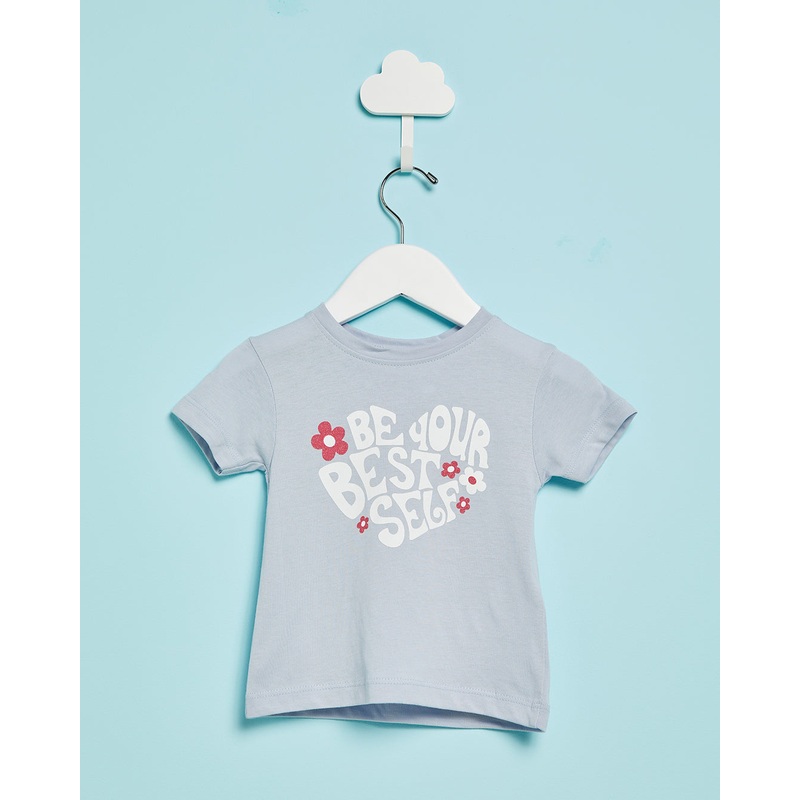 Infant Girls Blue Printed Casual T-Shirt