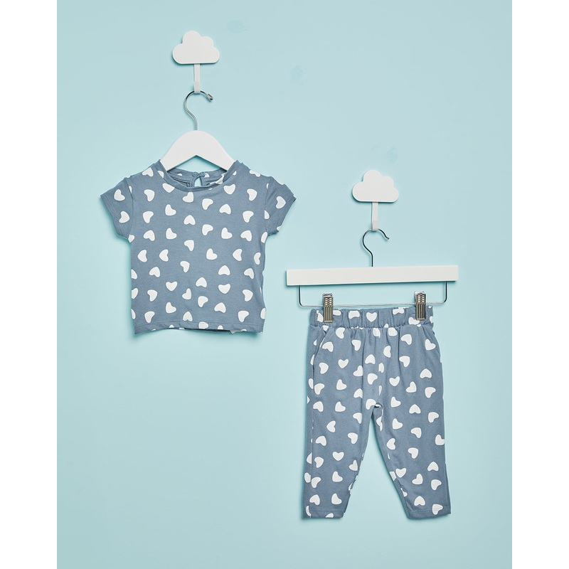 Infant Girls Blue Printed Pyjama Set (2 Piece)