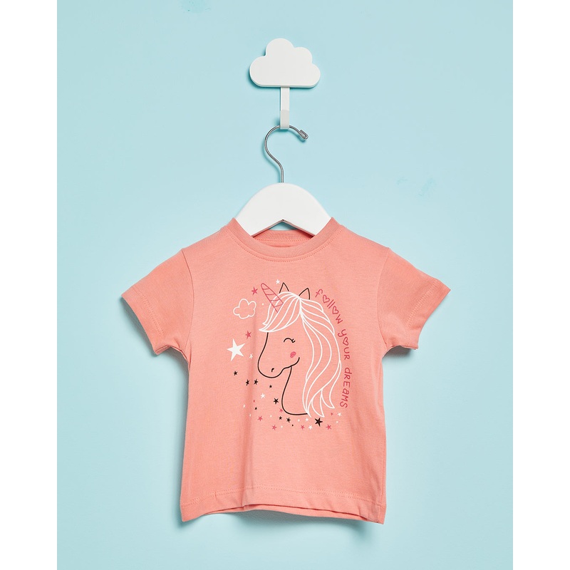 Infant Girls Coral Printed Casual T-Shirt