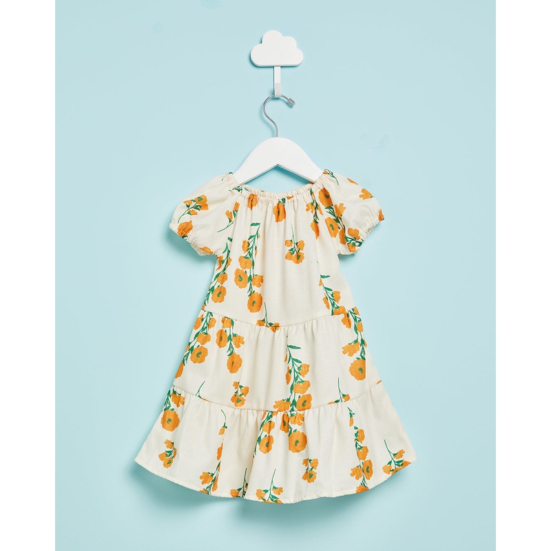 Infant Girls Cream Printed Casual Dress