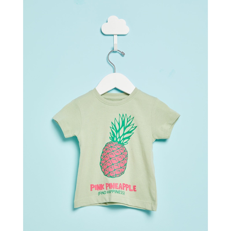 Infant Girls Green Printed Casual T-Shirt