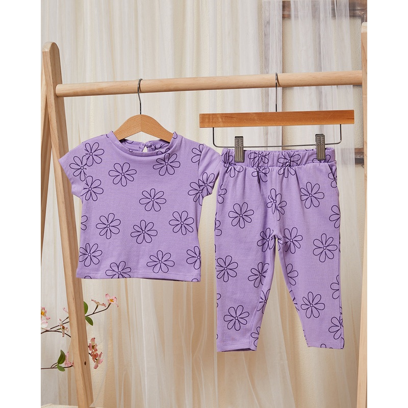 Infant Girls Lilac Floral Print Pyjama Set (2 Piece)