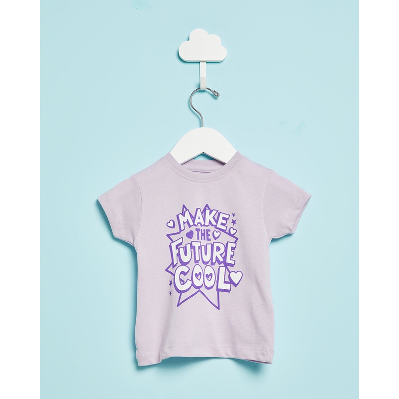 Infant Girls Lilac Printed Casual T-Shirt