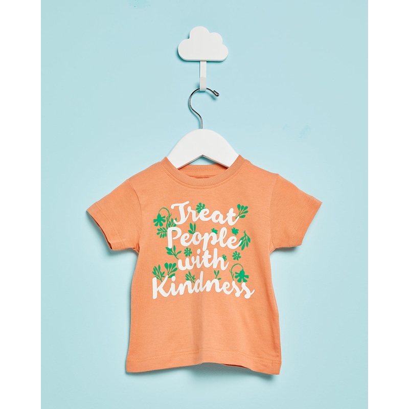 Infant Girls Orange Printed Casual T-Shirt
