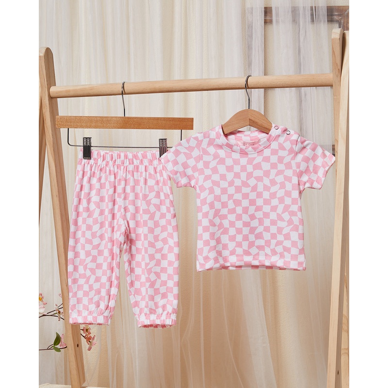 Infant Girls Pink And White Printed Set (2 Piece)