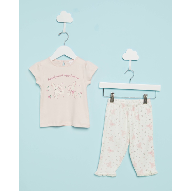 Infant Girls Pink Bunny Print Pyjama Set (2 Piece)